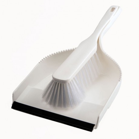 Hygiene - Kehrganitur Kunststoff weiß, Handfeger/Besen + Schaufel | mit weißen Borsten 