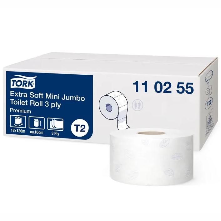 Toilettenpapier 3-lagig, "Tork Mini Jumbo Premium" 600 Blatt/Rolle, weiß | 12 Rollen 