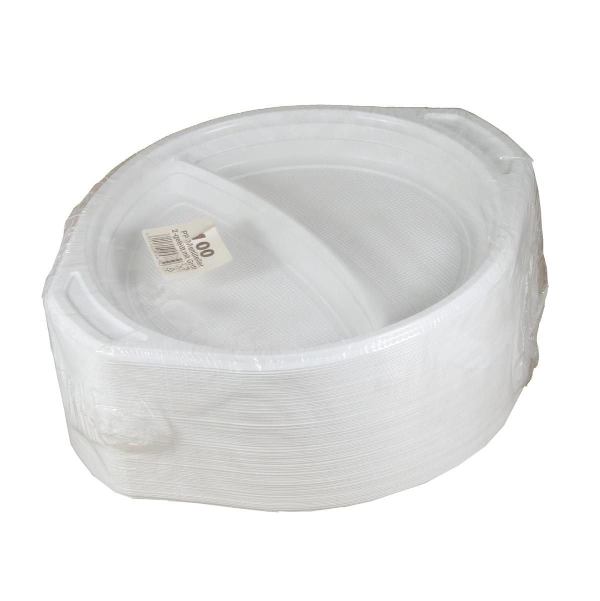 *Menüteller rund 2-geteilt, 22 cm, weiß mit Ohren, Kunststoff | 100 Stück 