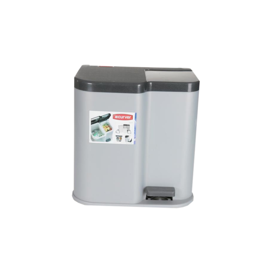 Abfallbehälter, Treteimer DUO-PEDAL/BIN, Abfall-/Wertstoffsammler grau, 2 Eimer mit 15 und 7 Liter
