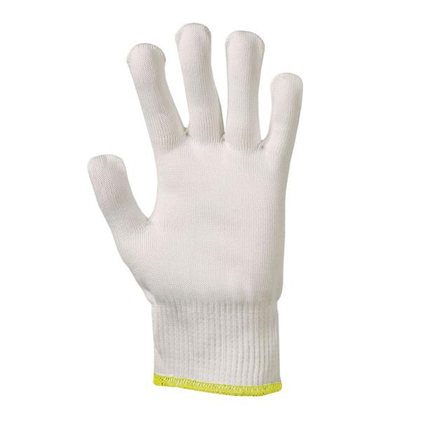 Arbeitsschutzhandschuh/Strickhandschuhe Kategorie I, schnitthemmend, leichte Qualität, optisch weiß | Größe 10 gelber Rand 
