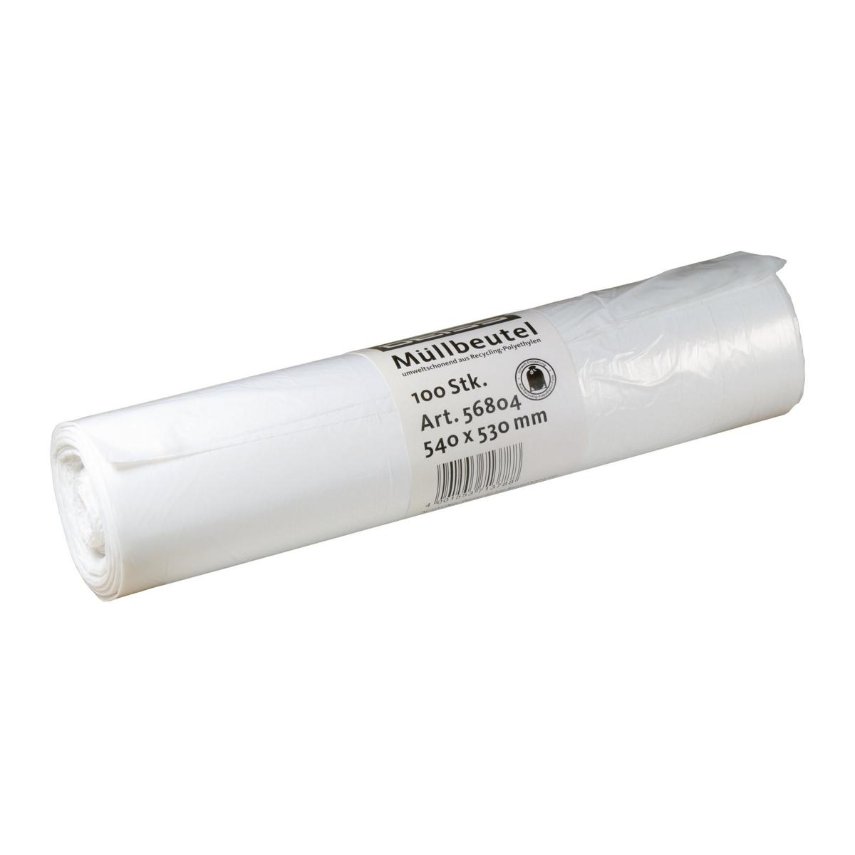 Müllbeutel  30 Liter, 10 µ, HDPE weiß, 540 x 530 mm | 100 Stück/Rolle 