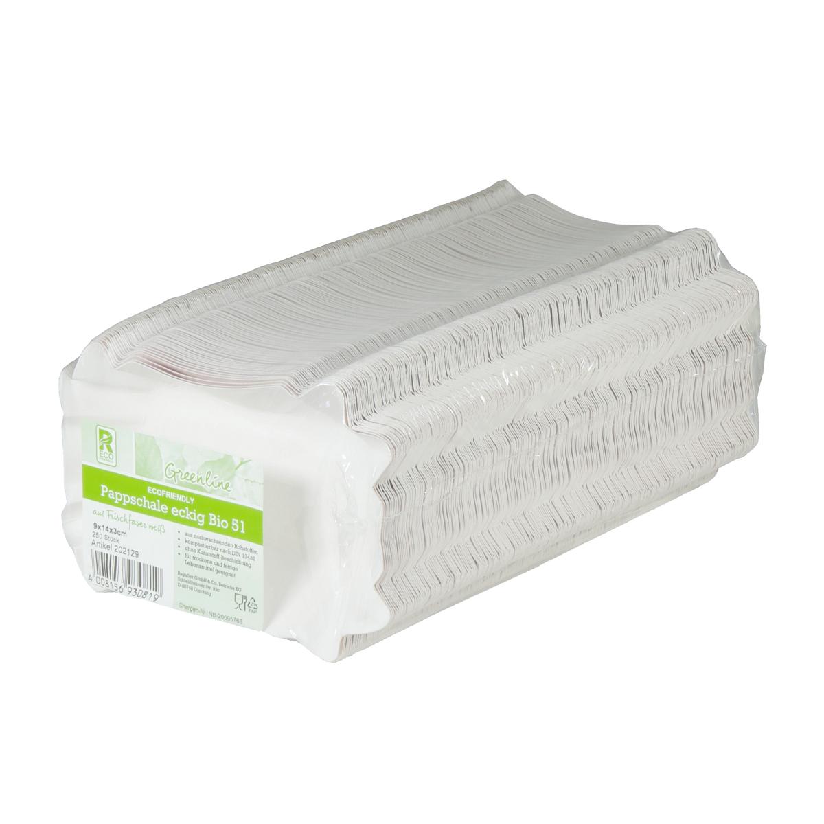 *Pappschalen eckig, weiß, Bio 9 x 14 x 3 cm | 250 Stück 
