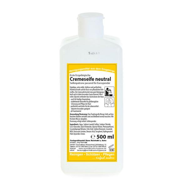Erste Erzgebirgische Cremeseife neutral |   500-ml-Euroflasche 