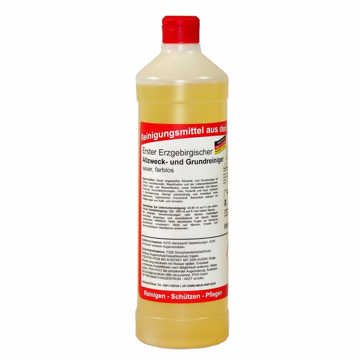 Erster Erzgebirgischer Allzweck- und Grundreiniger sauer, farblos | 1 Liter Rundflasche 