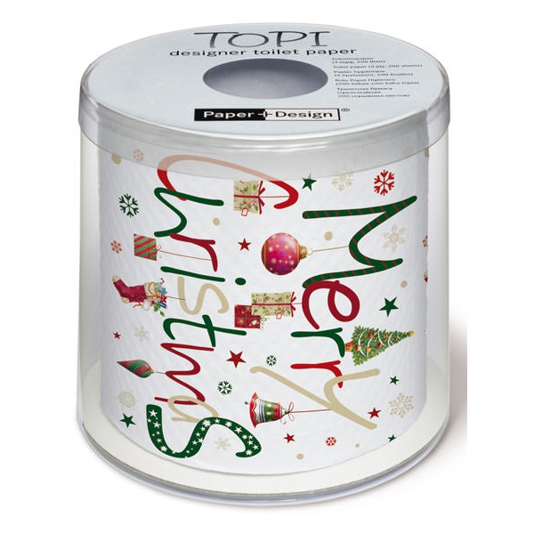 Toilettenpapier 3-lagig, farbig bedruckt | 200 Blatt/Rolle Motiv "Xmas Stockings" 
