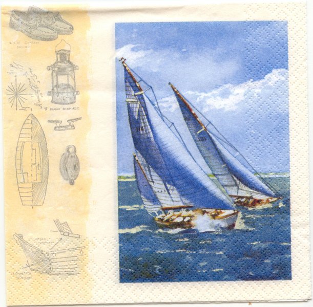 HOME FASHION Zelltuch-Servietten 33 x 33 cm, 3-lagig, 1/4 Falz, 20 Stück/Pack | mit Motiv "Sailing" 