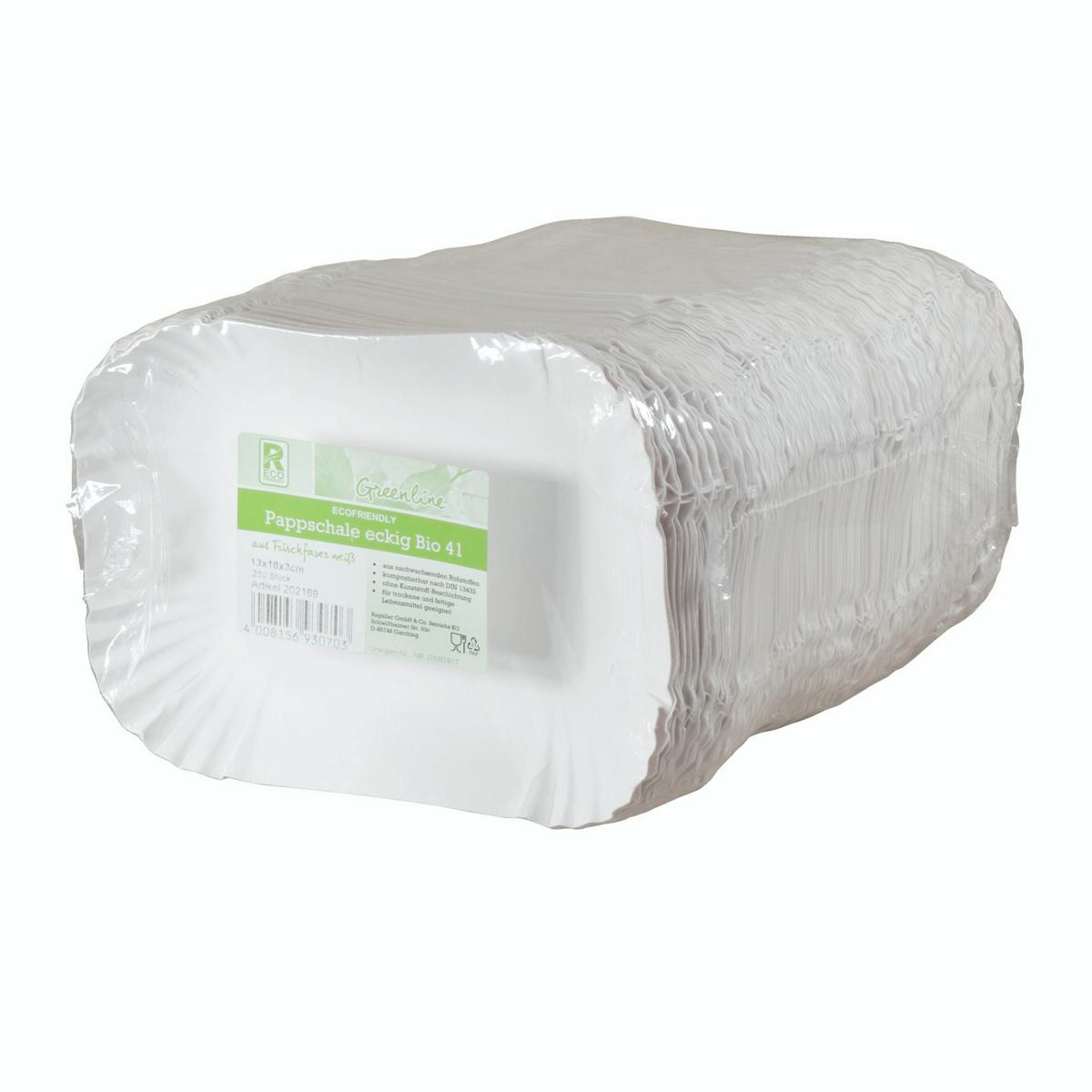 *Pappschalen eckig, weiß, Bio 13 x 18 x 3 cm | 250 Stück 
