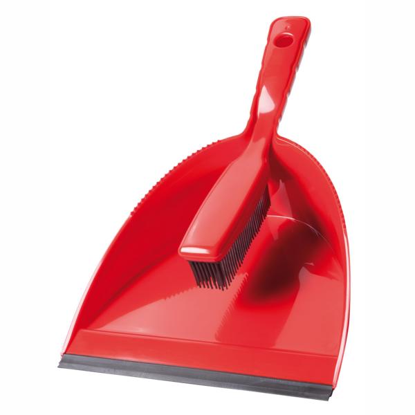 Kehrgarnitur Kunststoff "haug" Besen mit Gummiborsten, Schaufel kurz Lippe | Farbe rot 
