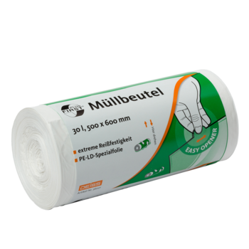 Müllbeutel 30 Liter, 12 µ, LDPE  weiß, 500 x 600 mm | 50 Beutel/Rolle 