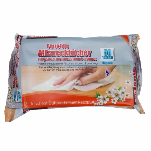 Reinex feuchte Allzwecktücher, Flowpack | 50 Stück/Pack 
