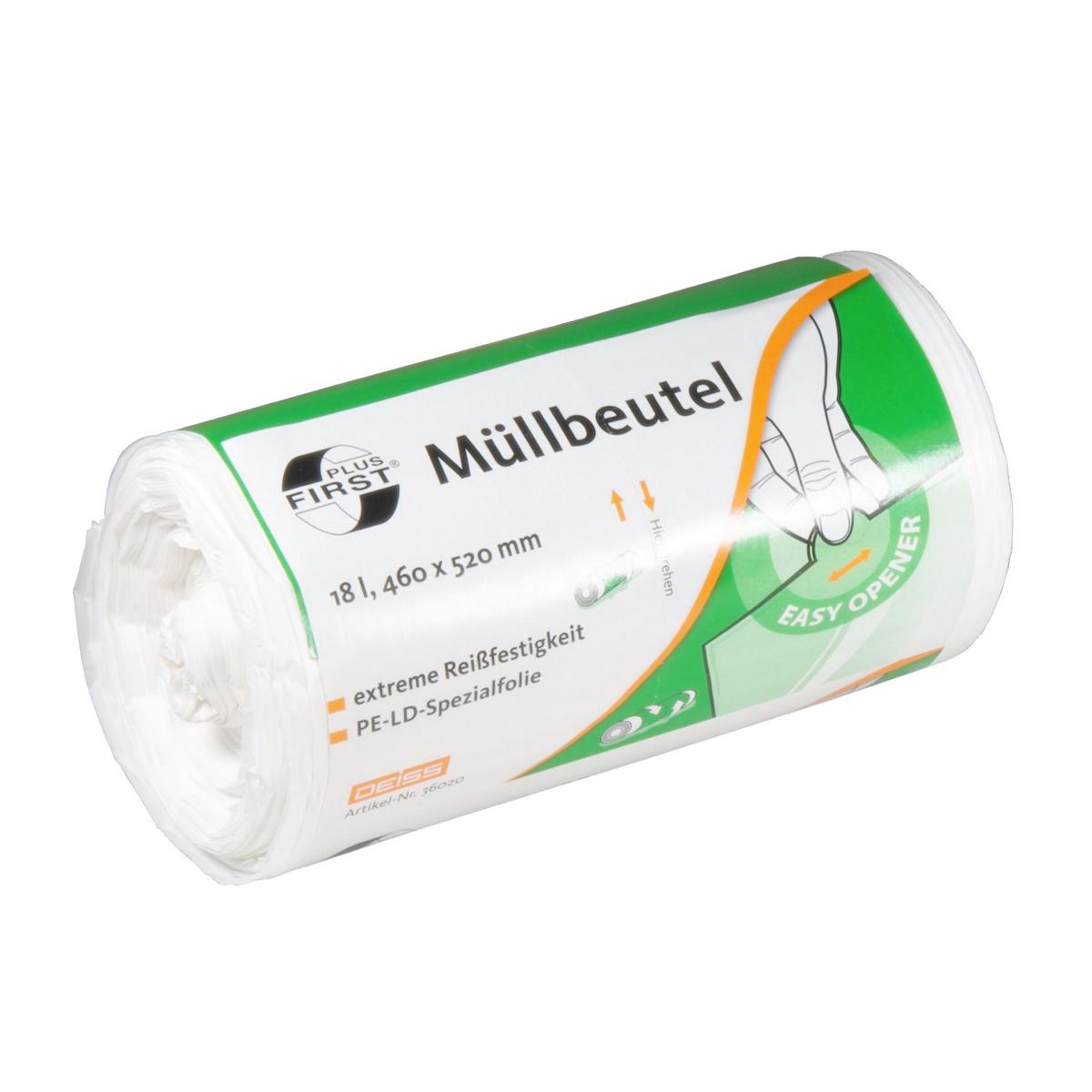 Müllbeutel  18 Liter, 12 µ, LDPE weiß, 460 x 520 mm | 50 Stück/Rolle 
