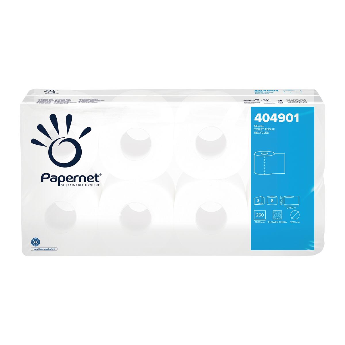 Toilettenpapier 3-lagig, 250 Blatt/Rolle, Recycling weiß | 72 Rollen/Sack 
