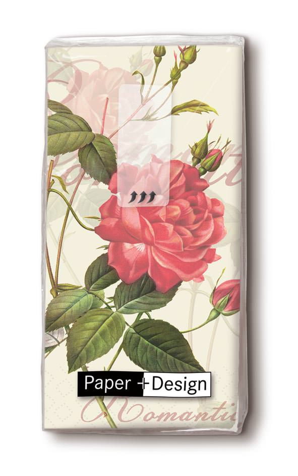 PAPER+DESIGN Taschentücher 4-lagig, 10 Taschentücher/Päckchen | mit Motiv "Klassische Rose"