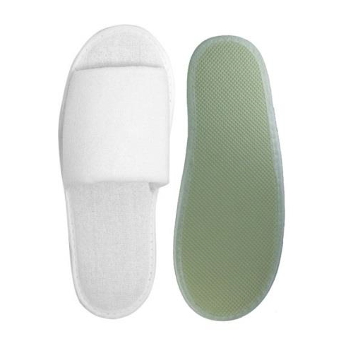 Badeslipper, Polyester-Velours vorn offen, 3 mm Kunststoffsohle, weiß | 100 Paar