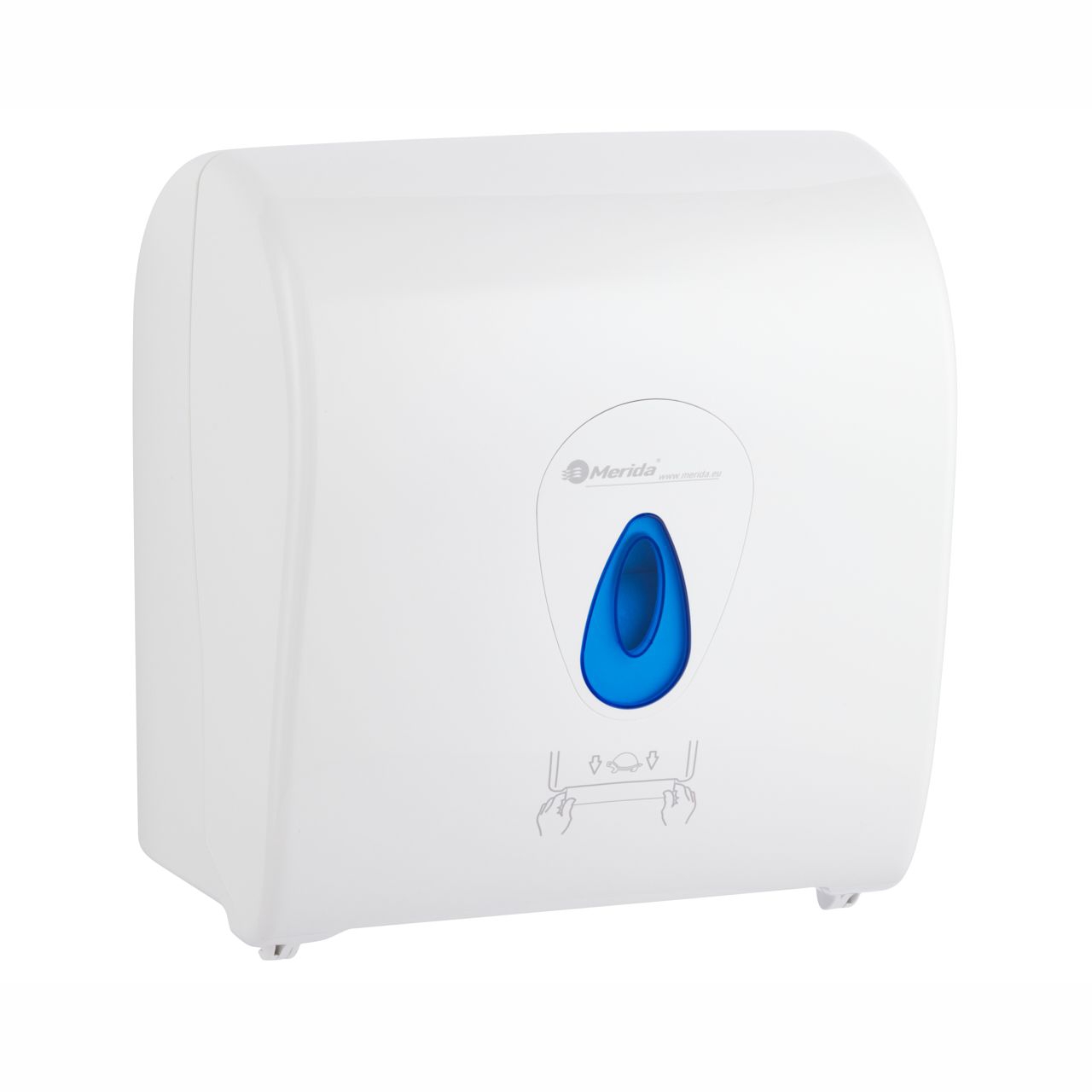 Rollenhandtuchspender "Maxi" manueller Papiertransport mit Autocutsystem, Außenabrollung |  weiß/blau 
