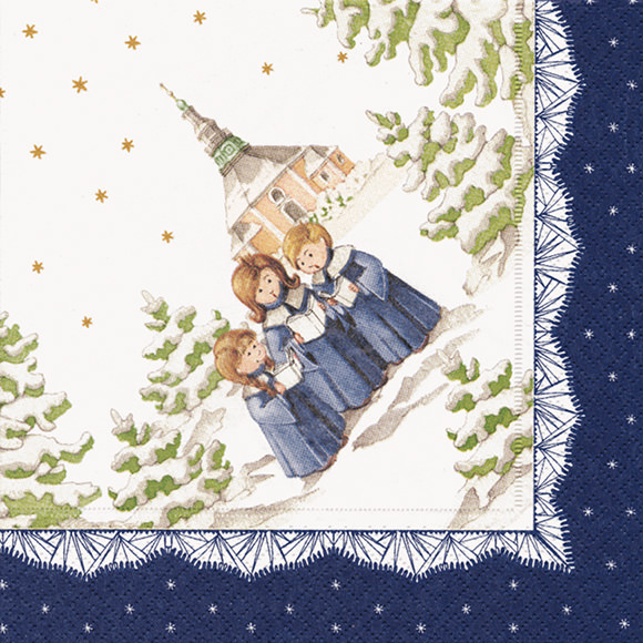 PAPER+DESIGN Zelltuch-Servietten 33 x 33 cm, 3-lagig, 1/4 Falz, 20 Stück/Pack | mit Motiv Sternensinger Seiffener Kirche 
